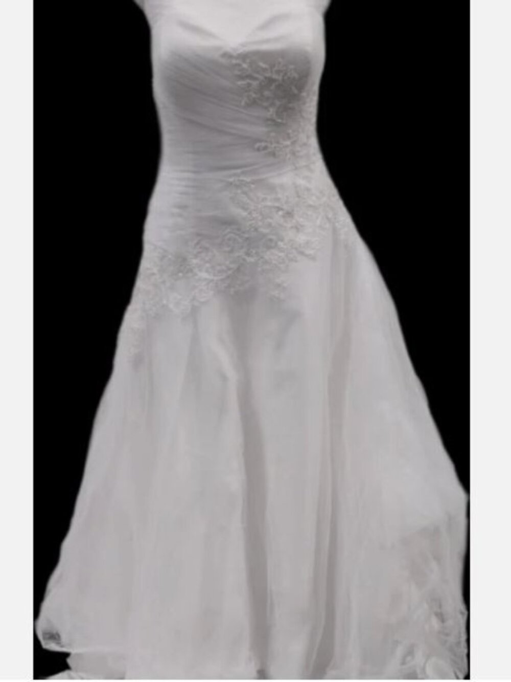 David's Bridal White Wedding Dress Sz 12 Strapless Beaded Lace Appliqué-NEW